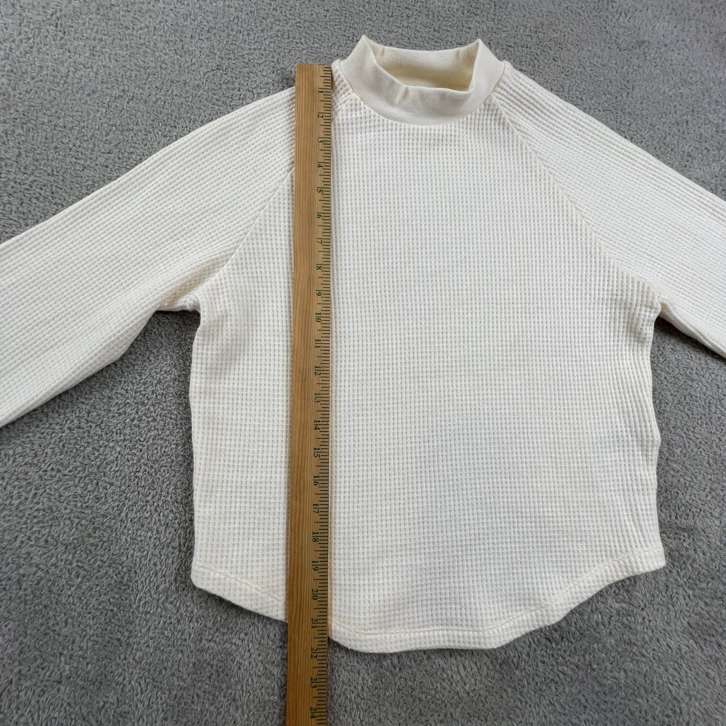 Madewell Waffle Knit Mock Neck Raglan Top XS Cream Minimalist Casual Chic Costal