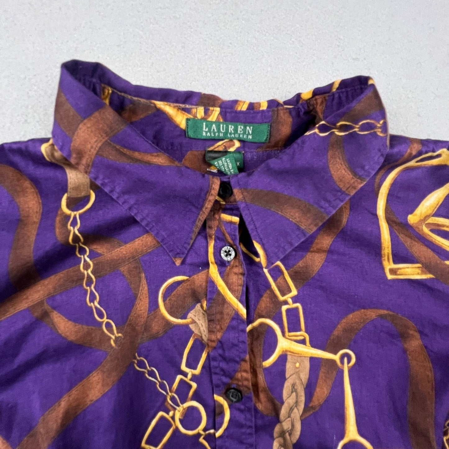 Lauren Ralph Lauren Shirt Womens 2X Purple Equestrian Chain Print Cotton Blouse