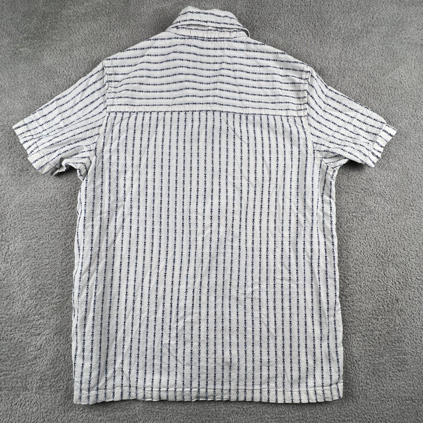 Linen Button Up Shirt Mens Medium White Blue Striped Cotton Blend Summer