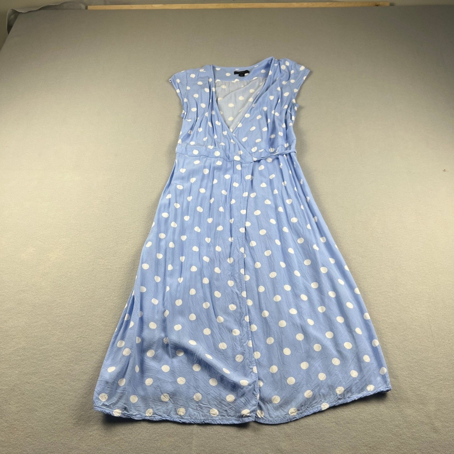 J.Crew Faux Wrap Dress Womens XSP Blue Polka Dot Midi Summer Casual Coquette