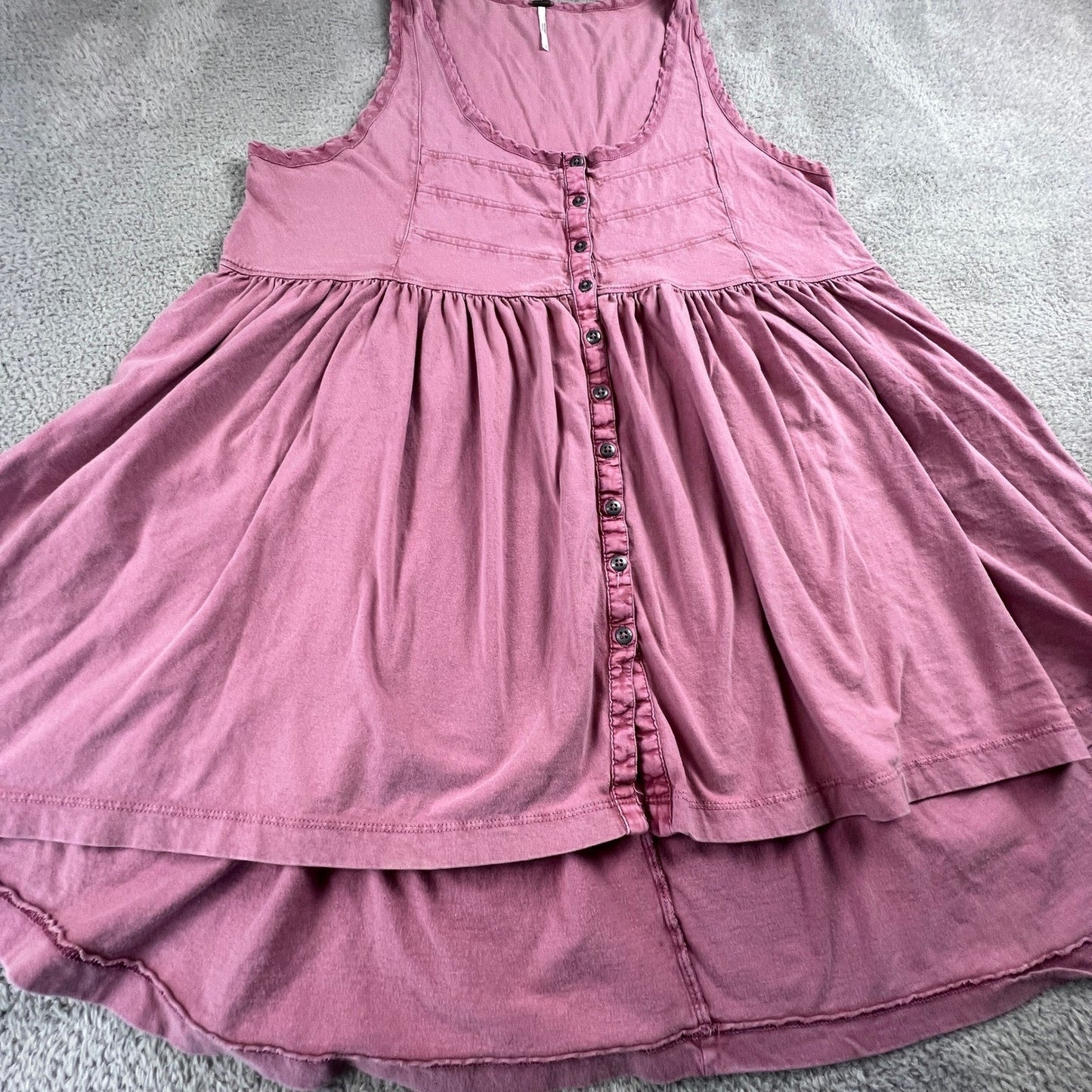 Free People Babydoll Tank Top Womens Small Pink Button Front Boho Peplum Cotton