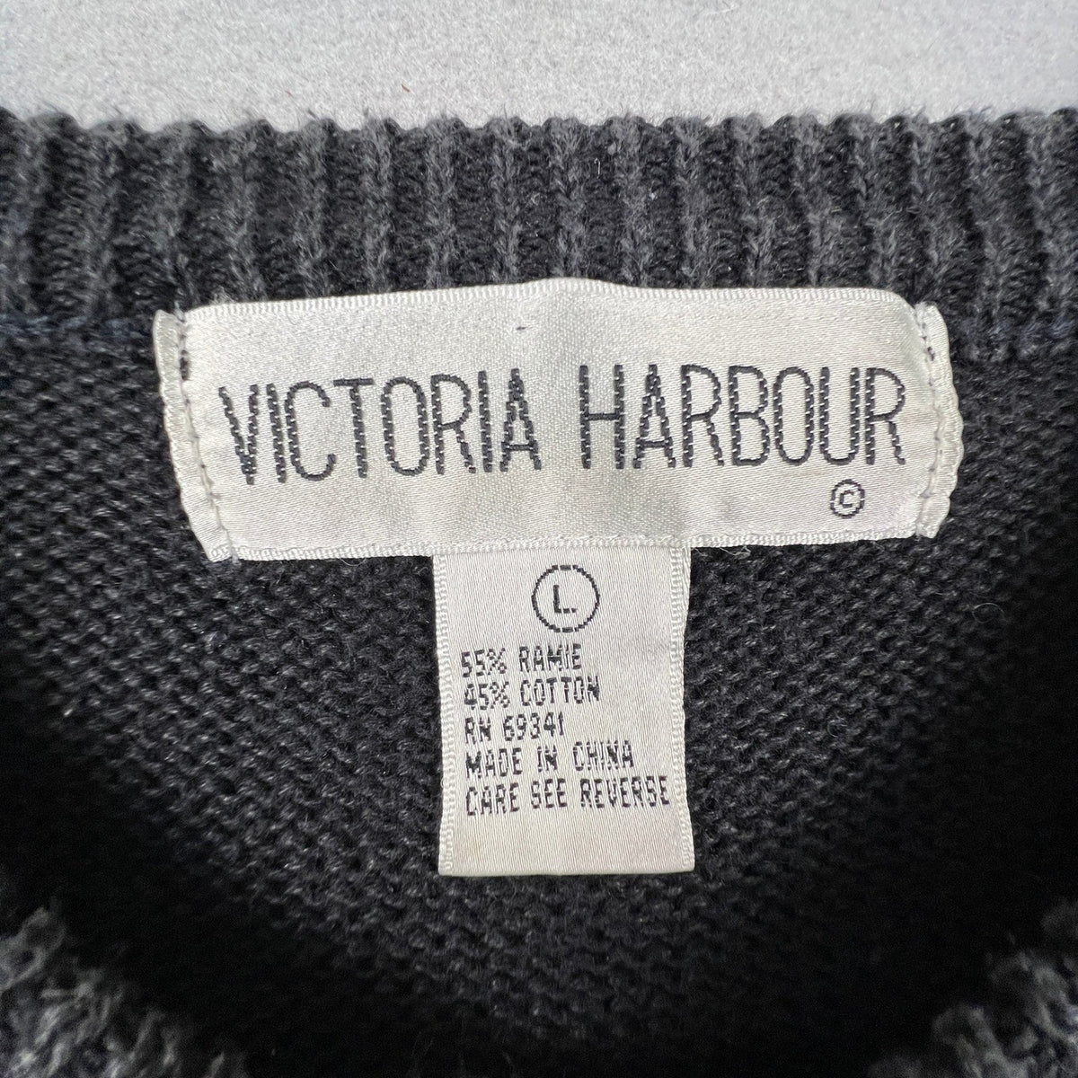 Victoria Harbour Sweater Womens L Black Gold Beaded Ramie Cotton Knit Crewneck