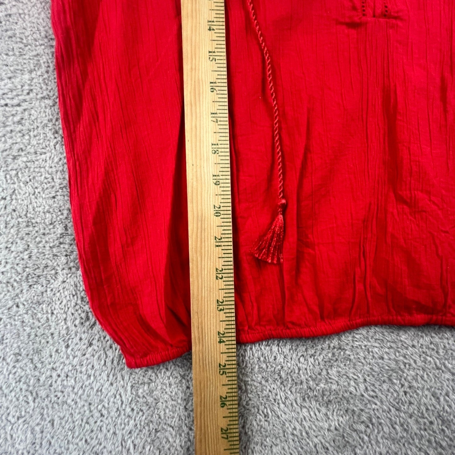 100% Cotton Boho Top Banana Republic Peasant Blouse Womens Medium Red Tassel