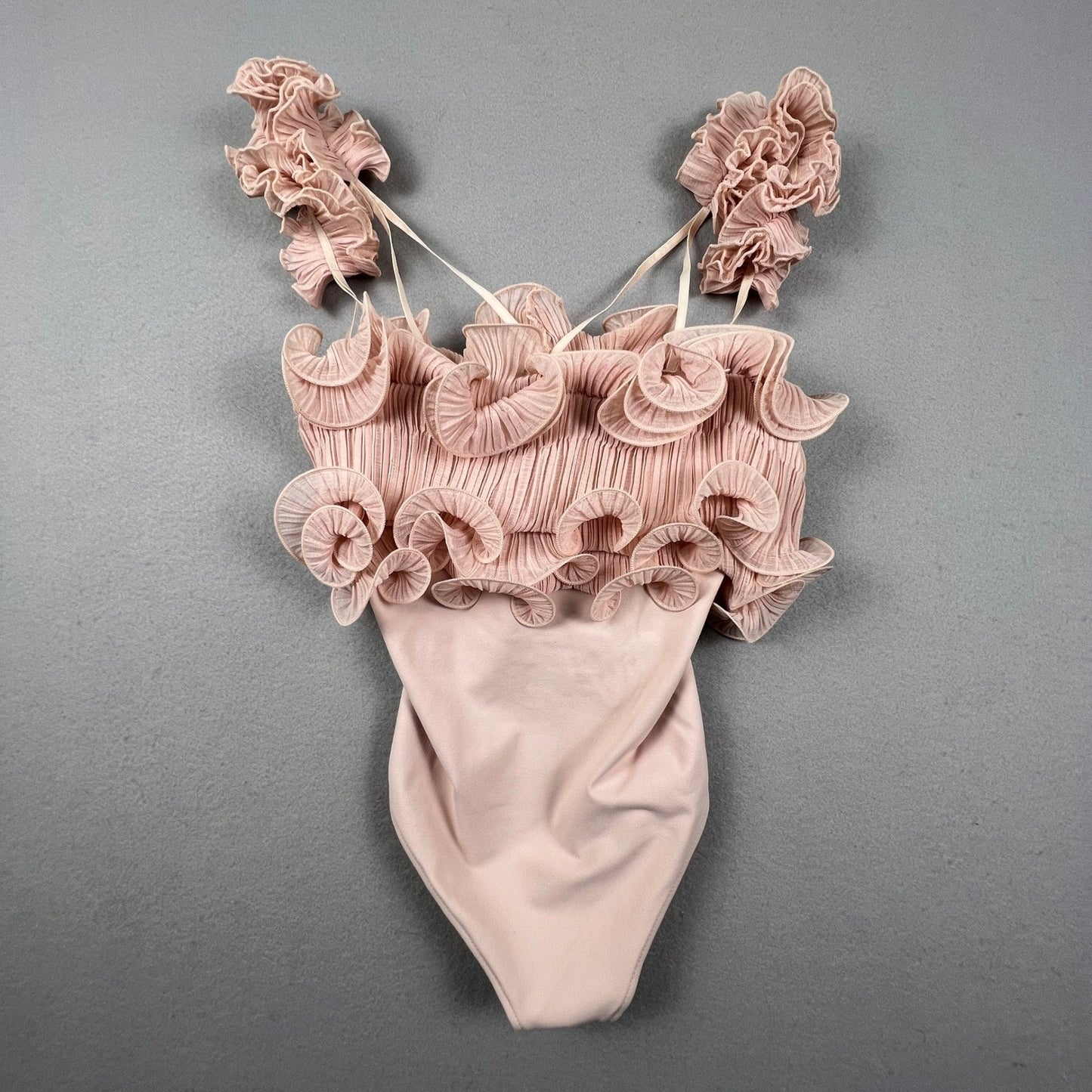 Intimately Free People Bodysuit Womens XS Pink Ruffle Pleated Boho Coquette