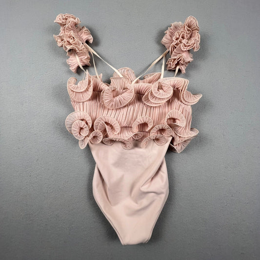 Intimately Free People Bodysuit Womens XS Pink Ruffle Pleated Boho Coquette