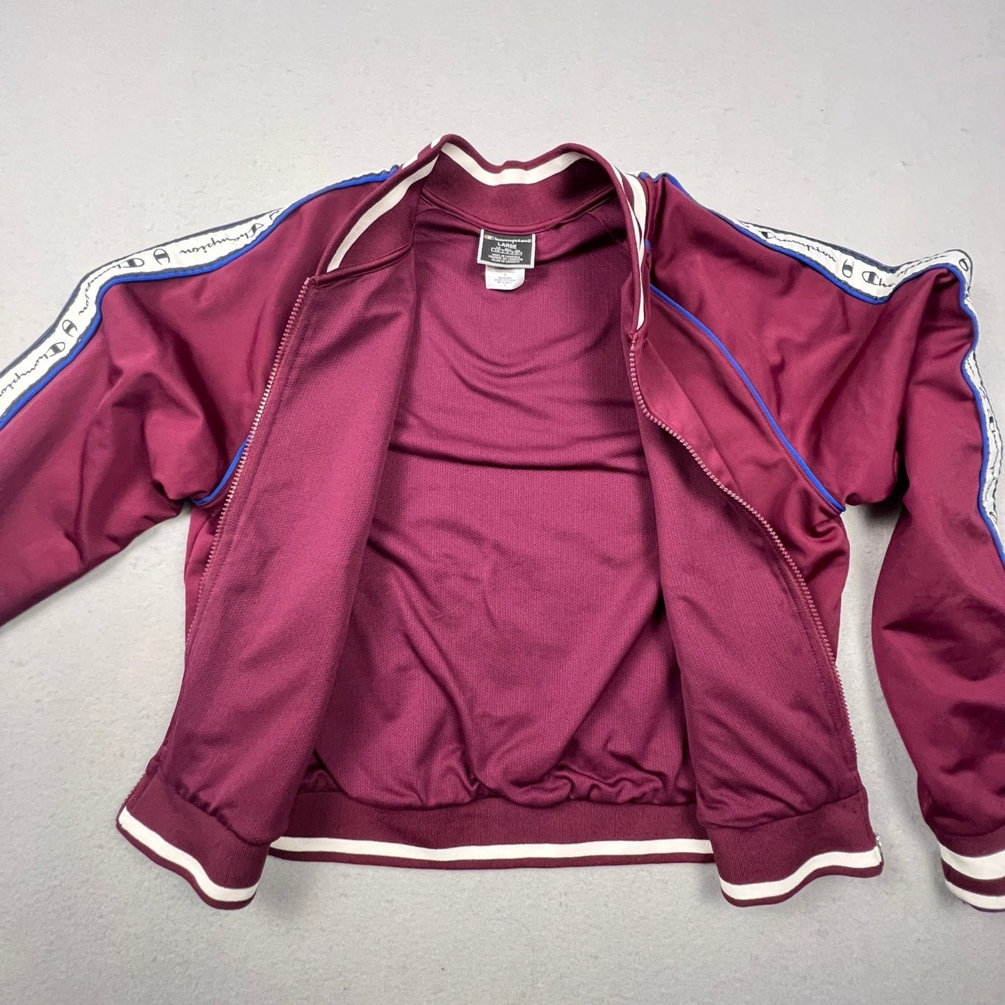 Champion Track Jacket Womens Large Maroon Logo Tape Full Zip Athletic Sporty