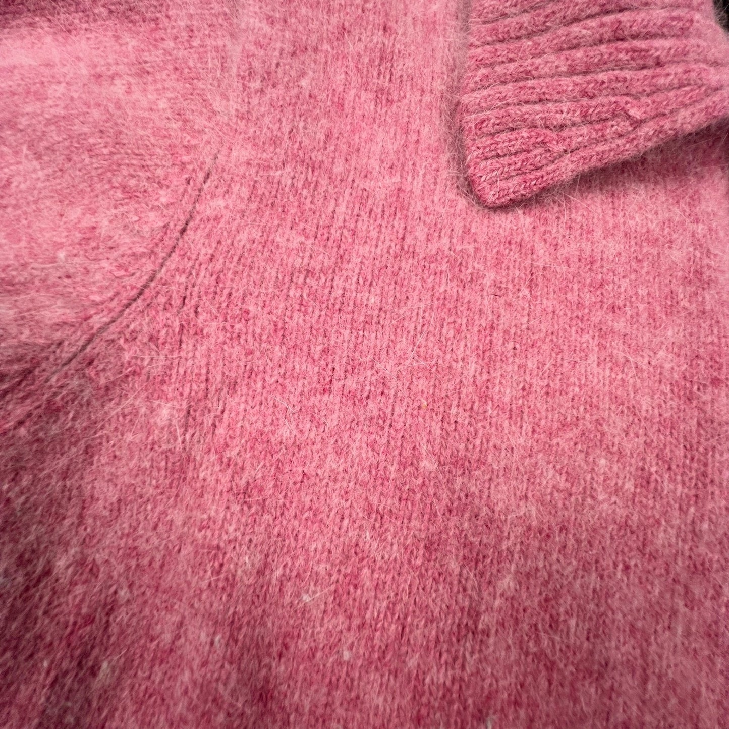 VTG Mercer & Madison Zip Sweater XL Pink Angora Wool Beaded Flower Coquette Y2K