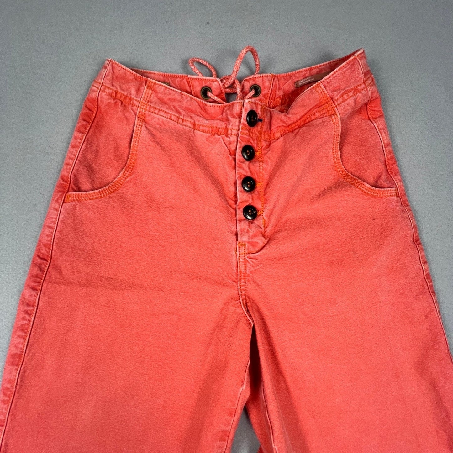 Pilcro Pants Women 27 Coral Wide Leg Button Fly Lace Up Back Boho Anthropologie