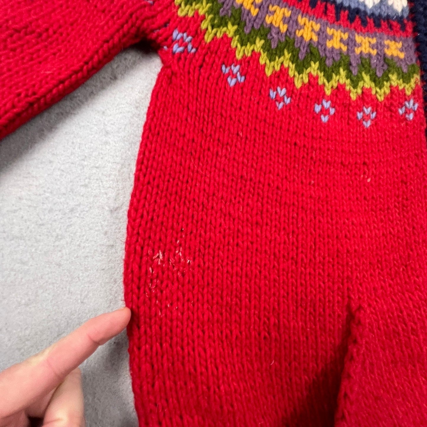 Handmade Fair Isle Zip Cardigan Sweater Mens XL Red Wool Knit Nordic Outdoor