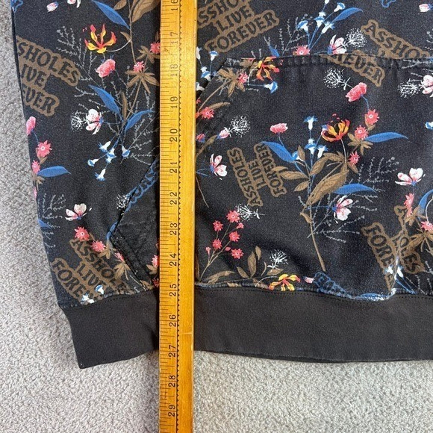 As*holes*s Live Forever Hoodie Men Large All Over Print Text Sweatshirt Pocket