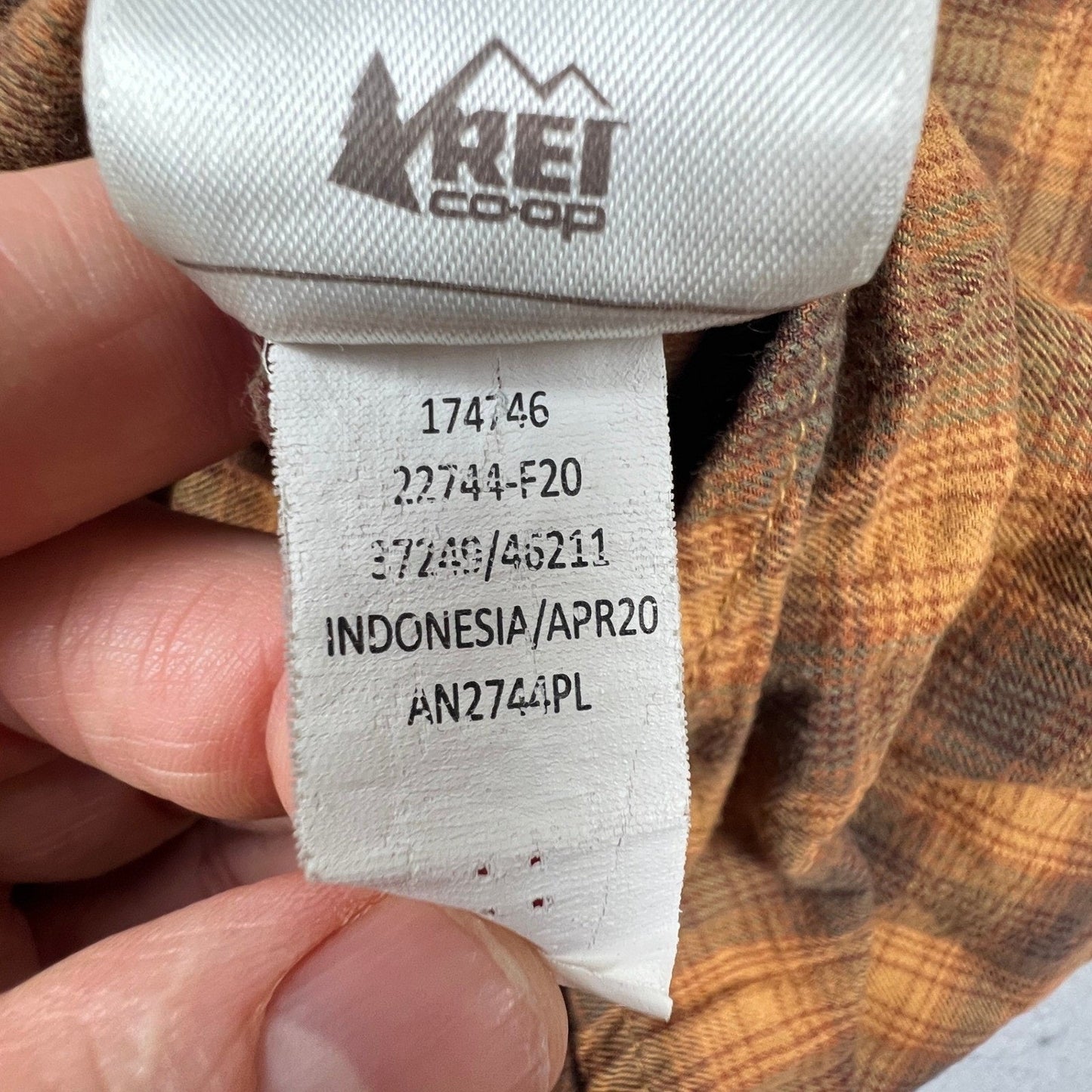 REI Co-op Flannel Shirt Mens Large Orange Brown Plaid Cotton Hiking Outdoor F20