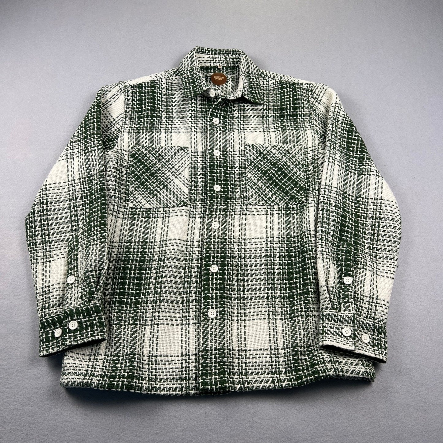 Common People Plaid Overshirt Mens Medium Green Wool Blend Textured Shacket