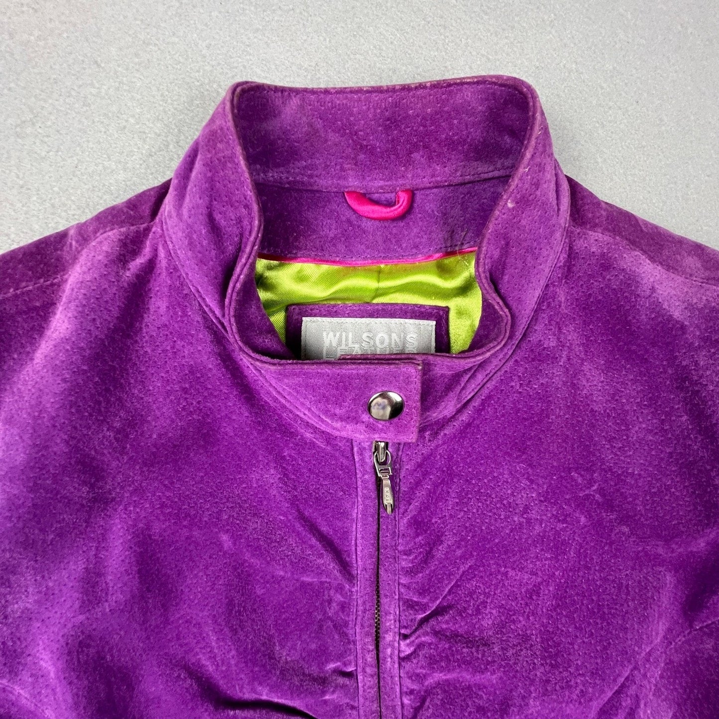 Wilsons Leather Maxima Suede Jacket Women L Purple Moto Mock Neck Y2K Joker Chic