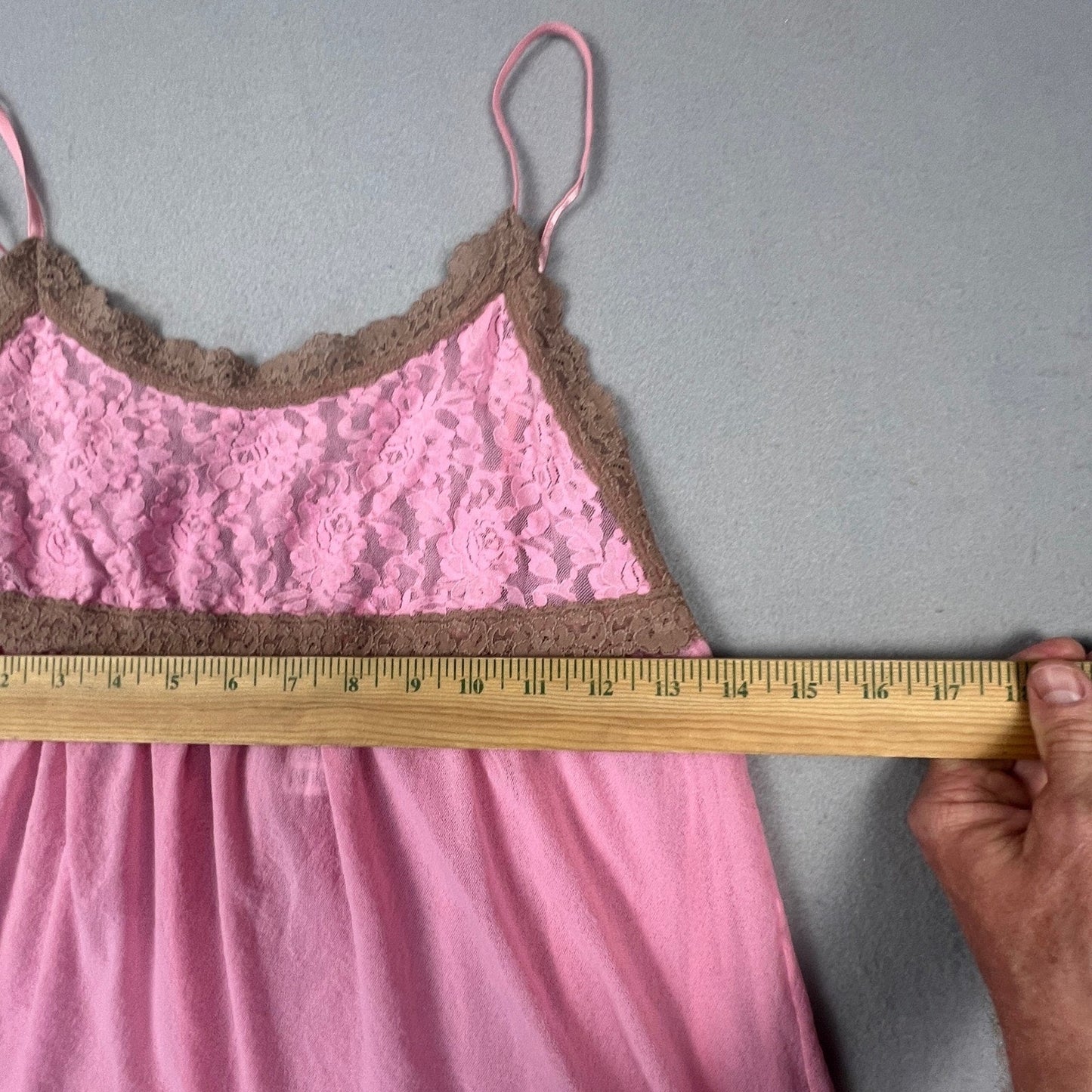 VTG Y2K Babydoll Camisole Women S Pink Brown Lace Mesh Chemise Nightgown