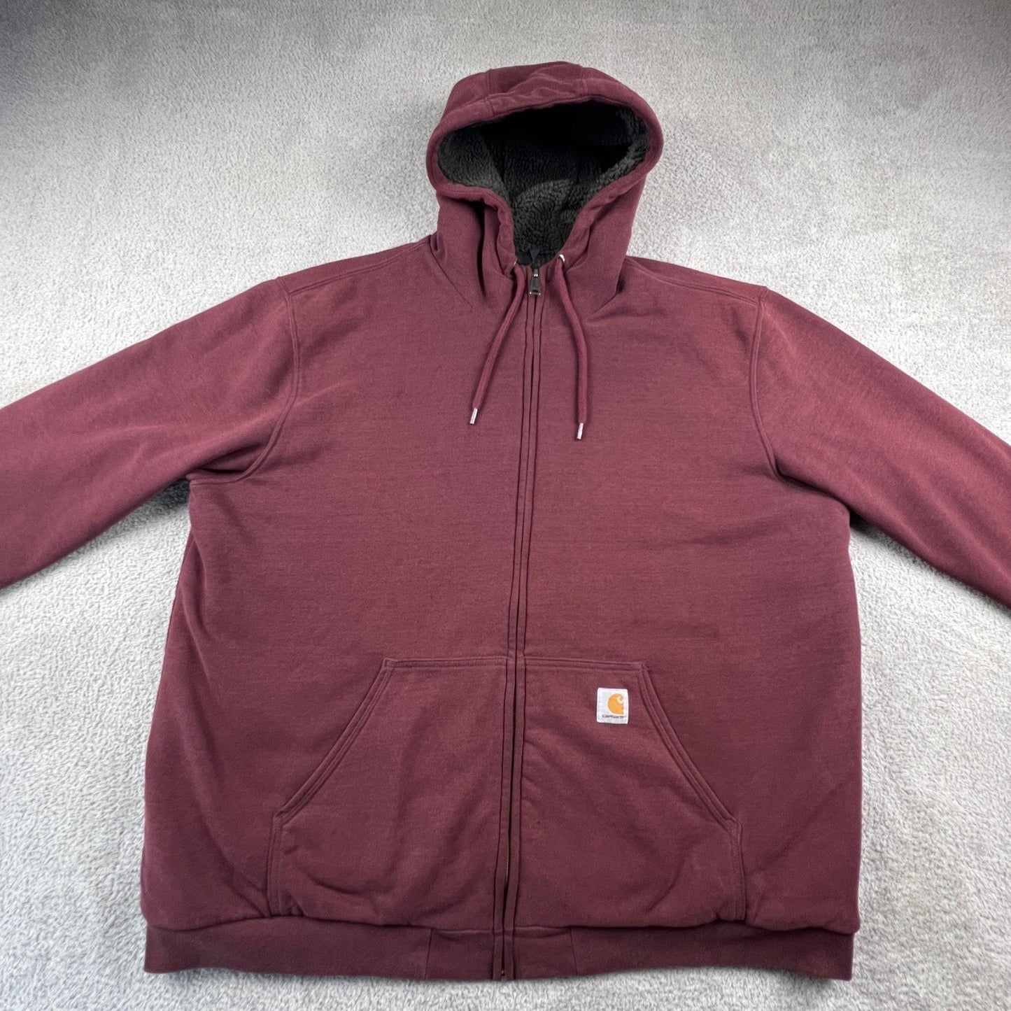 Carhartt Sherpa Lined Hoodie Mens 2XL Tall Burgundy Full Zip Workwear Sweatshirt