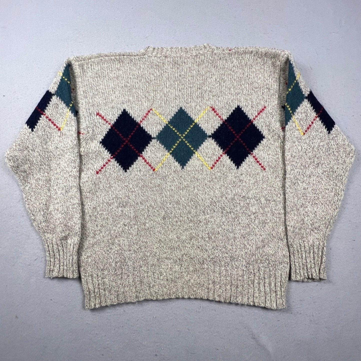 Gap Argyle Sweater Mens XL Beige Wool Blend Vintage Crewneck Preppy Knit