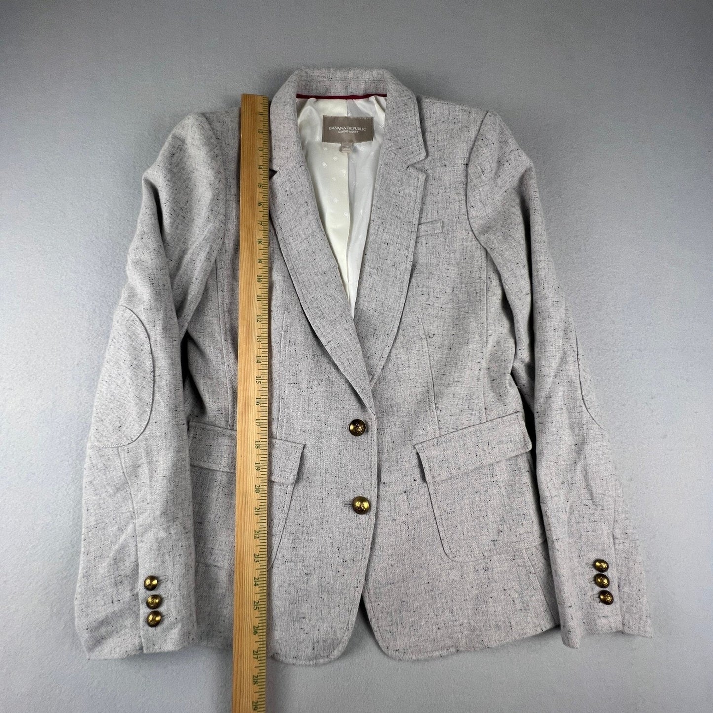 Banana Republic Hacking Jacket Womens 12 Gray Wool Blend Blazer Preppy