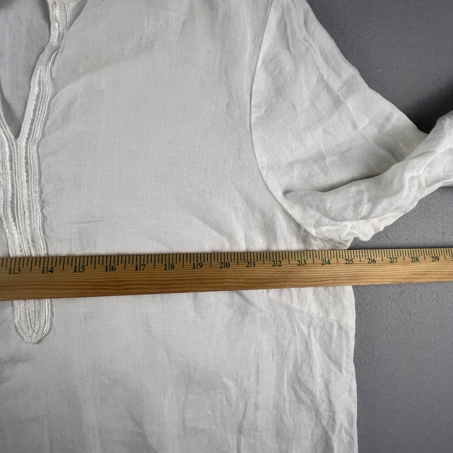 100% Linen Edward Woman Tunic Men 2X White Irish Embroidered V-Neck Beach Coastal