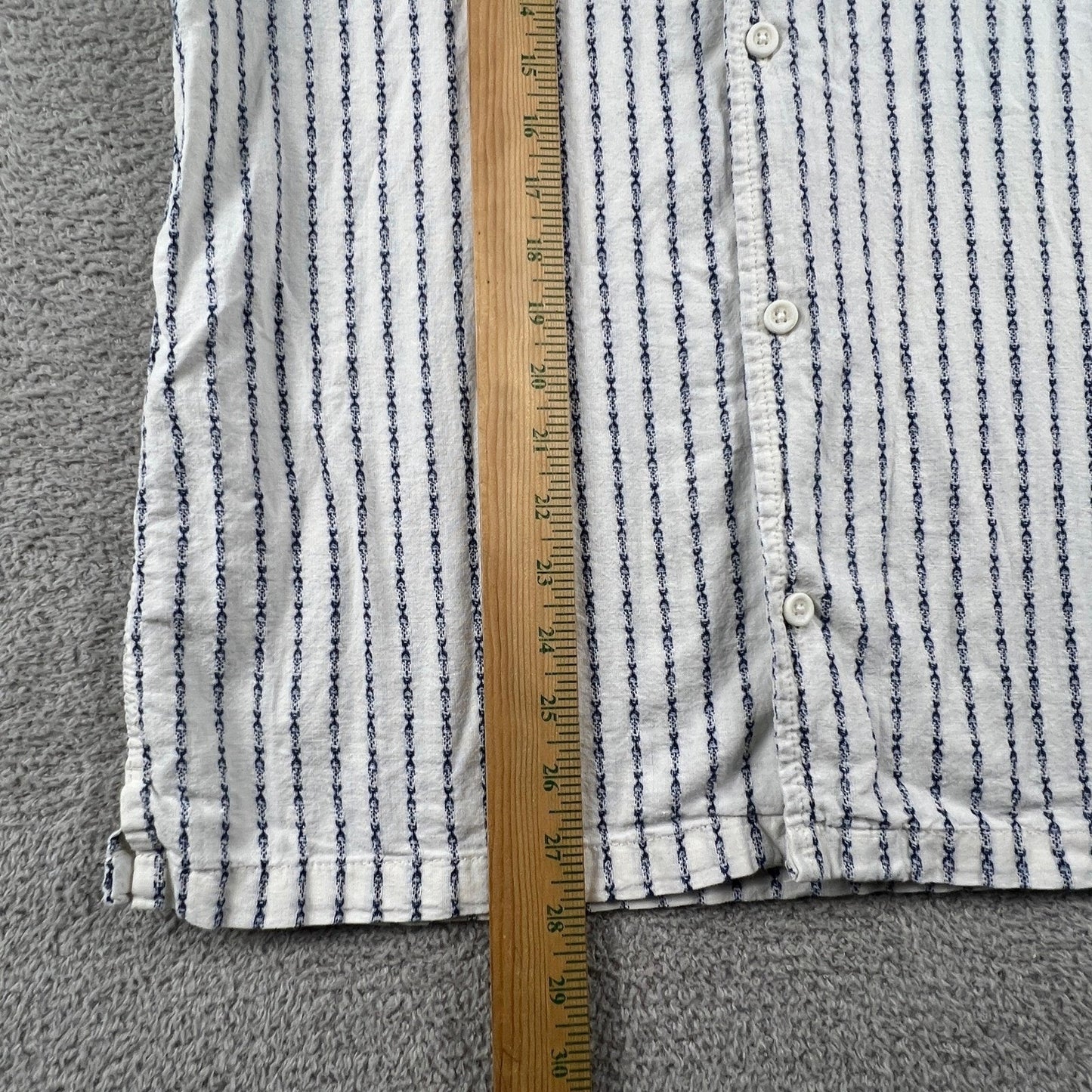 Linen Button Up Shirt Mens Medium White Blue Striped Cotton Blend Summer