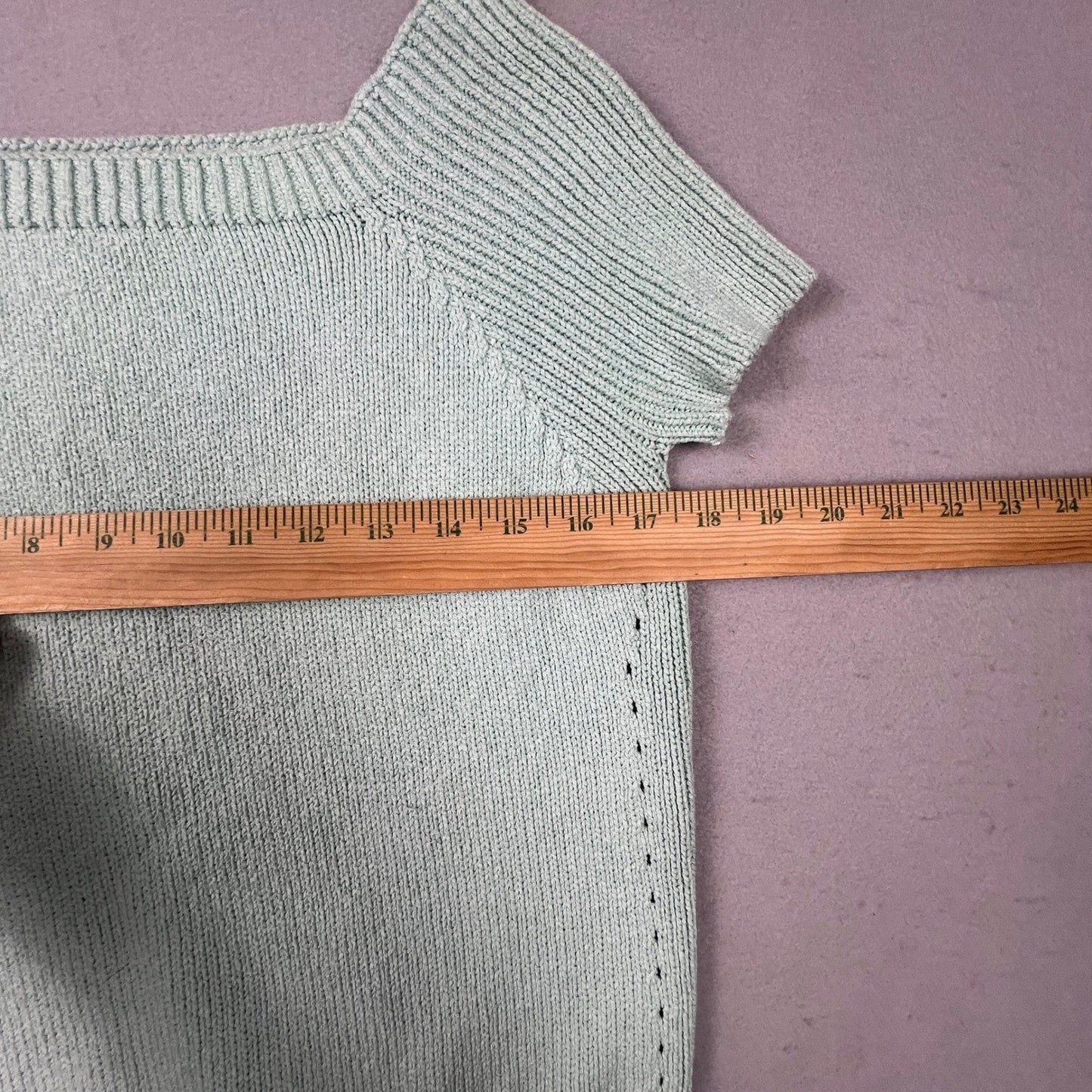 St. John Sport Knit Top Womens Medium Mint Green Square Neck Ribbed Short Sleeve