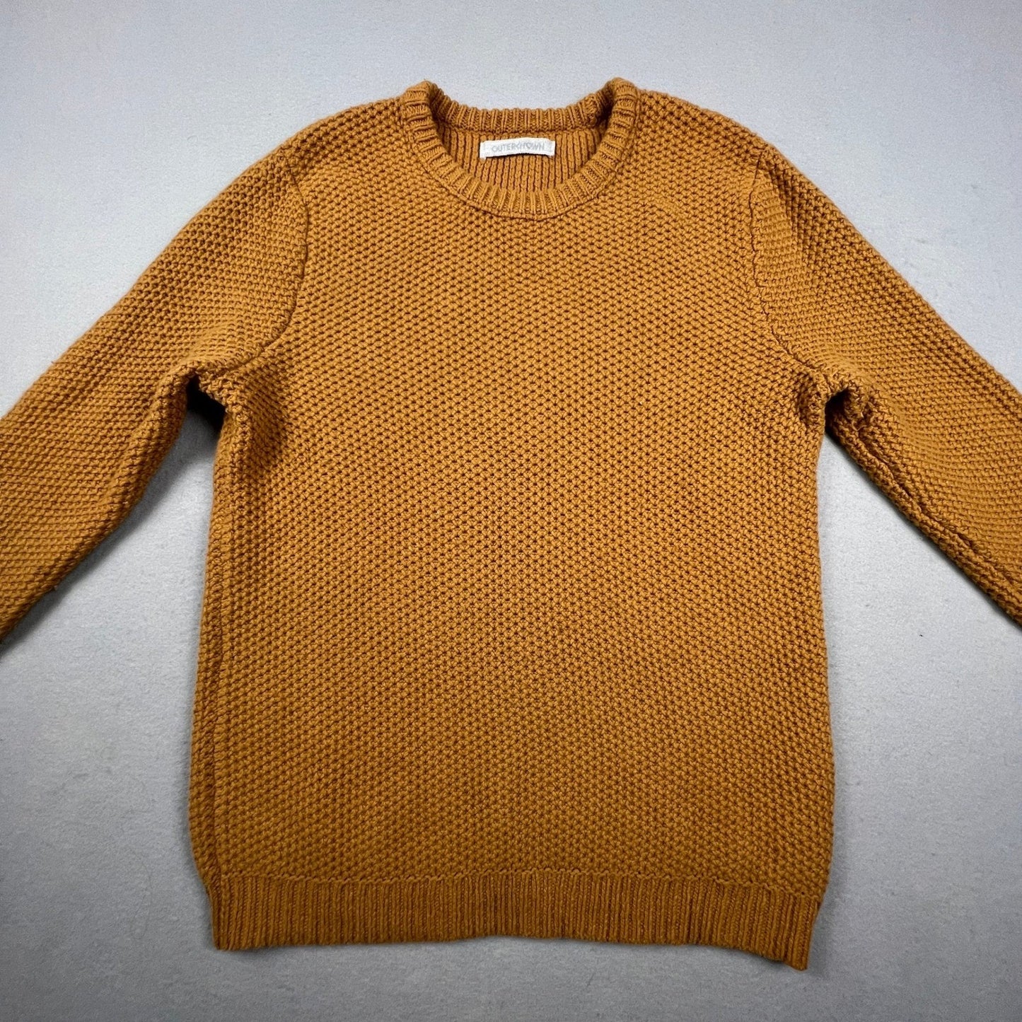 Outerknown Sweater Mens M Mustard Yellow Wool Organic Cotton Waffle Knit Coastal
