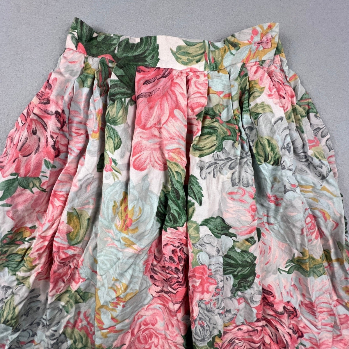 JH Collectibles Floral Midi Skirt Womens 6 Pink Rose Pleated Vintage ILGWU USA