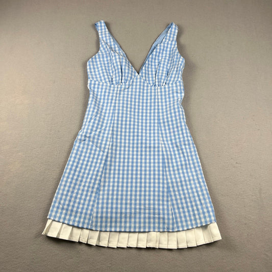 Princess Polly Mini Dress 2 Blue Gingham Pleated Hem Preppy Picnic Coquette