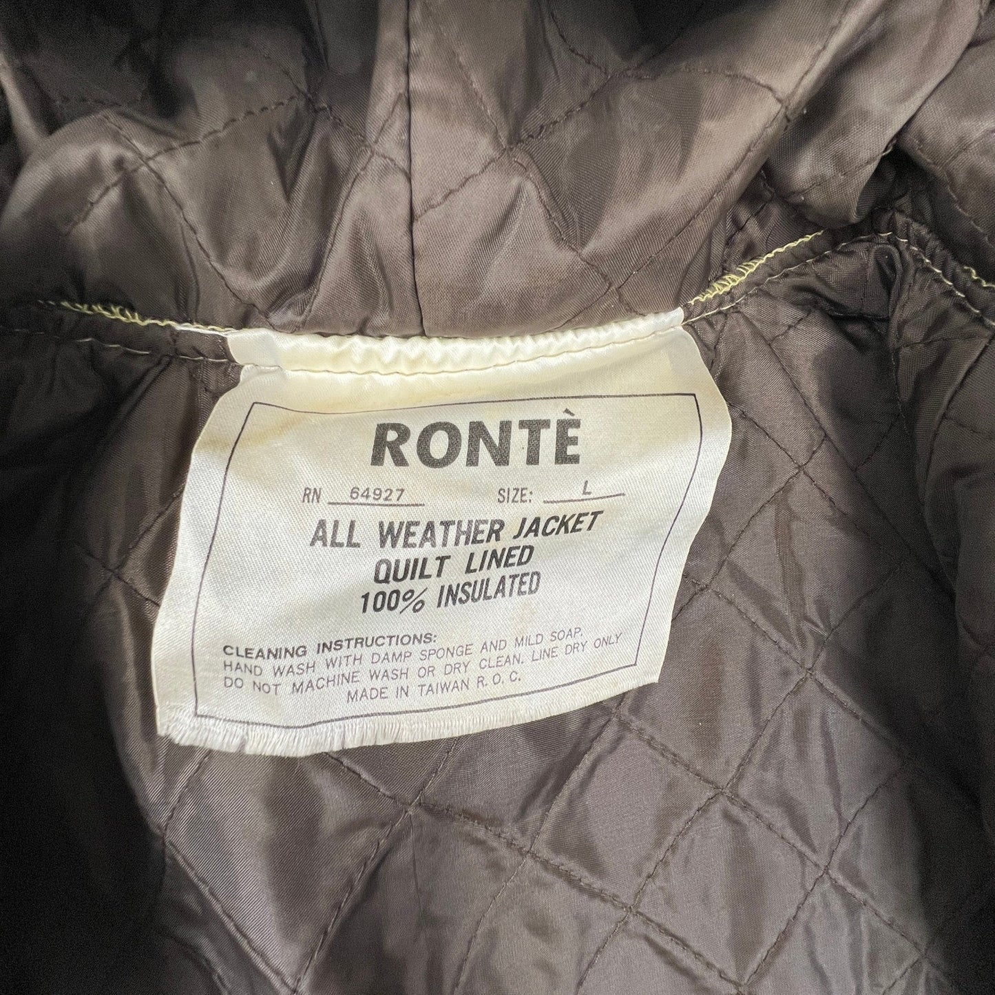 Ronte All Weather Jacket Mens Large Tan Quilt Lined Belted Hooded Rain Coat Vtg