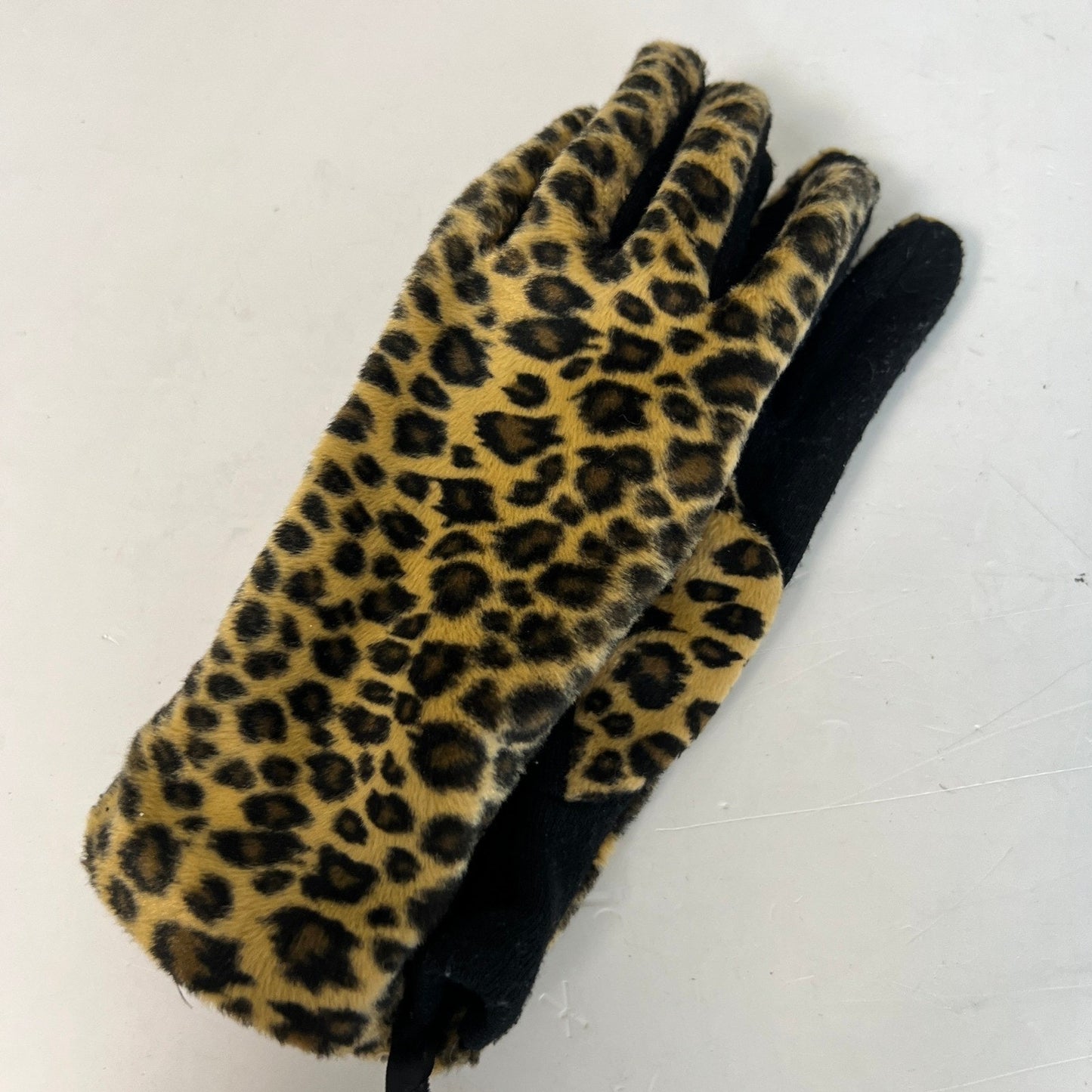 Classy Leopard Faux Fur Gloves Womens OS Brown Animal Print Winter Chic