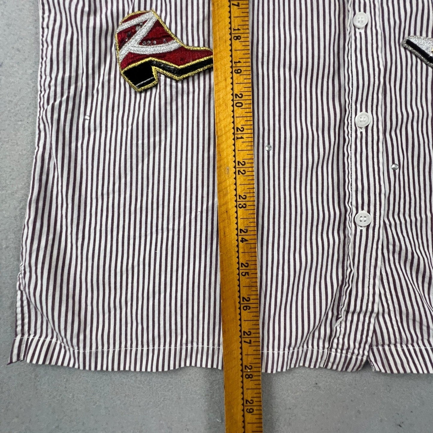 Bobbie Brooks Button Up Shirt Womens Small Purple Stripe Shoe Applique Blouse