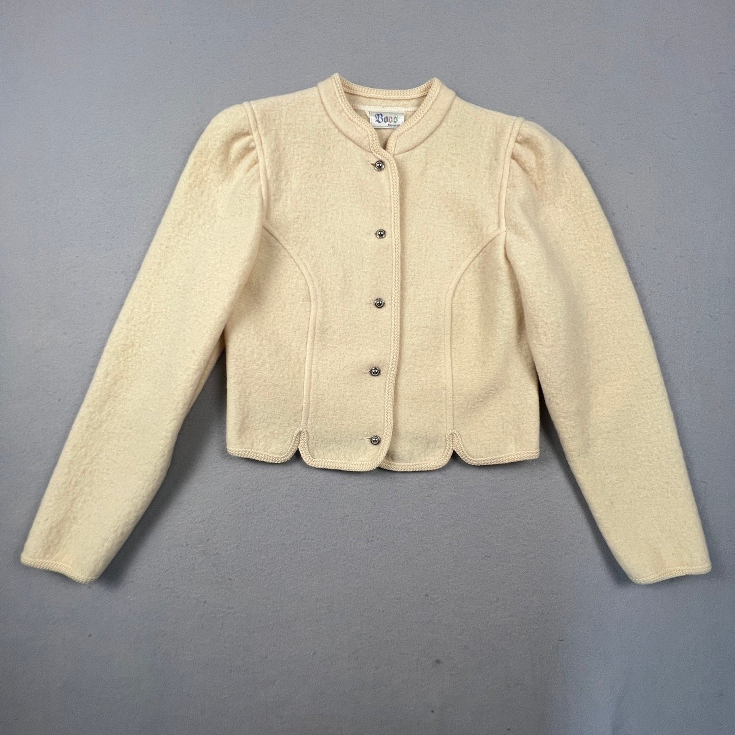Boos Austrian Style Wool Jacket Womens 18 Scalloped Puff Shoulder Trachten Folk