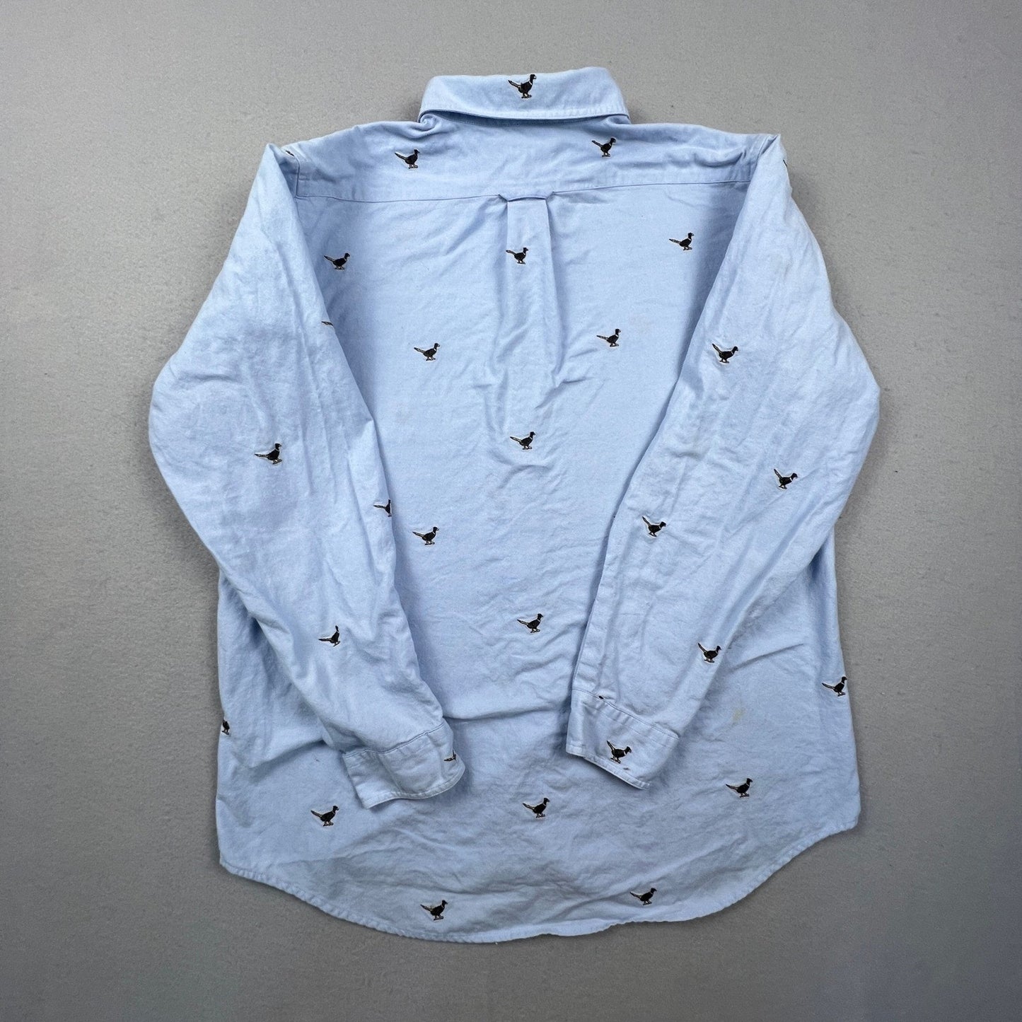Lands End Pheasant Bird Shirt Womens M Embroidered Oxford Button Down Preppy