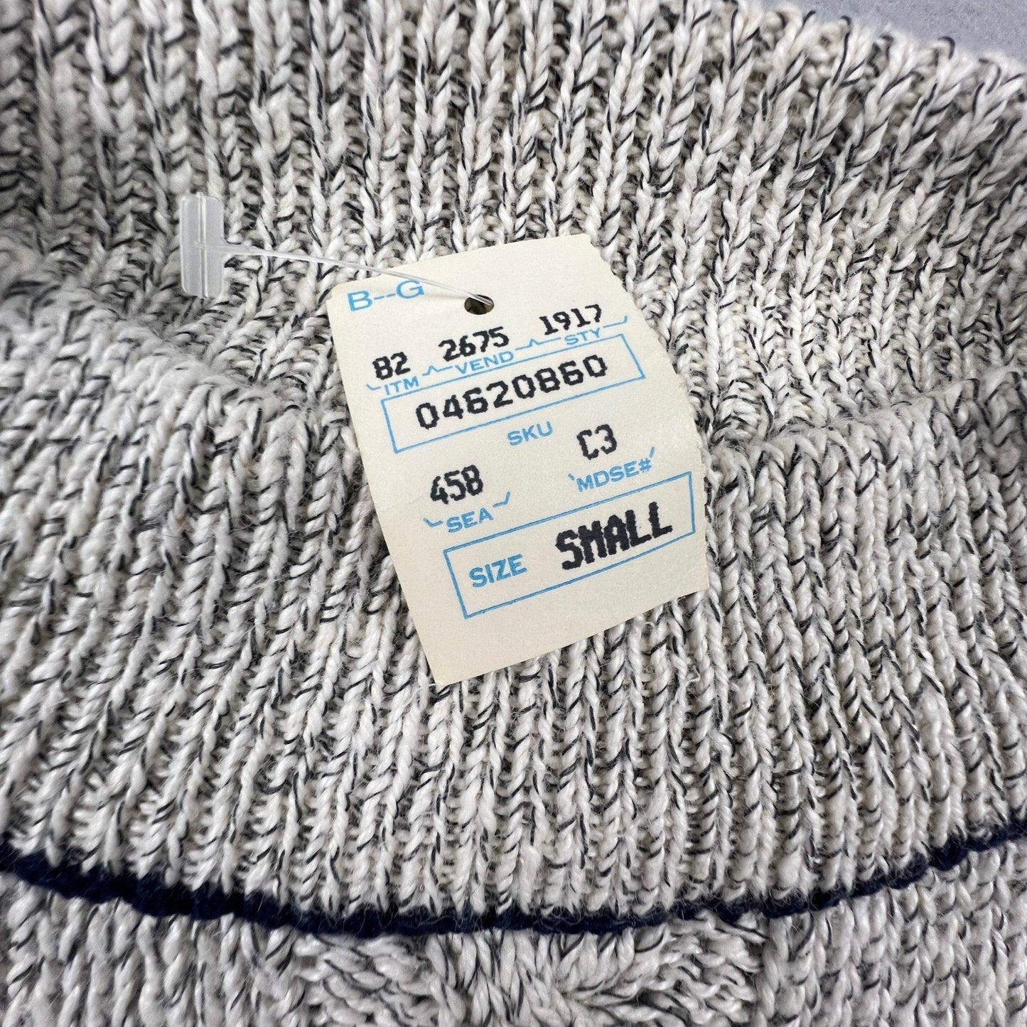 T.Q. Vintage Mock Neck Sweater Womens Small Grey Navy Striped Cable Knit Cotton