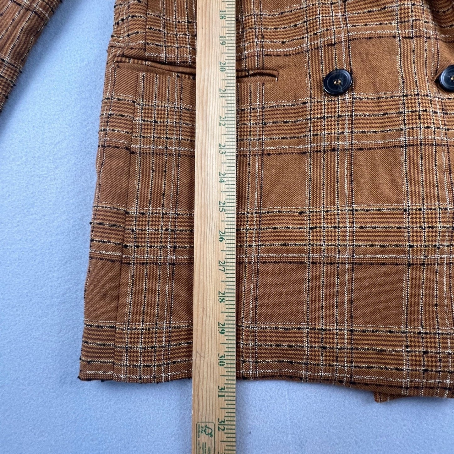 Free People Brown Plaid Longline Blazer Womens S Double Breasted Preppy Academia