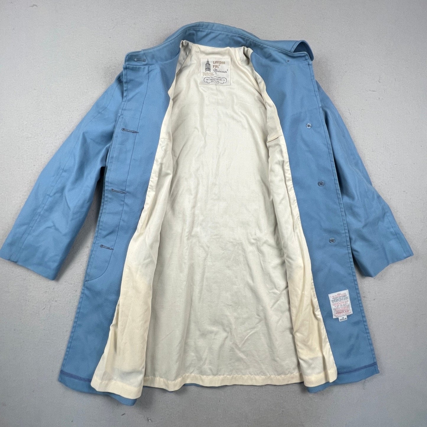 London Fog Maincoat Rain Jacket Womens 14 Regular Blue Vintage Western Yoke Coat