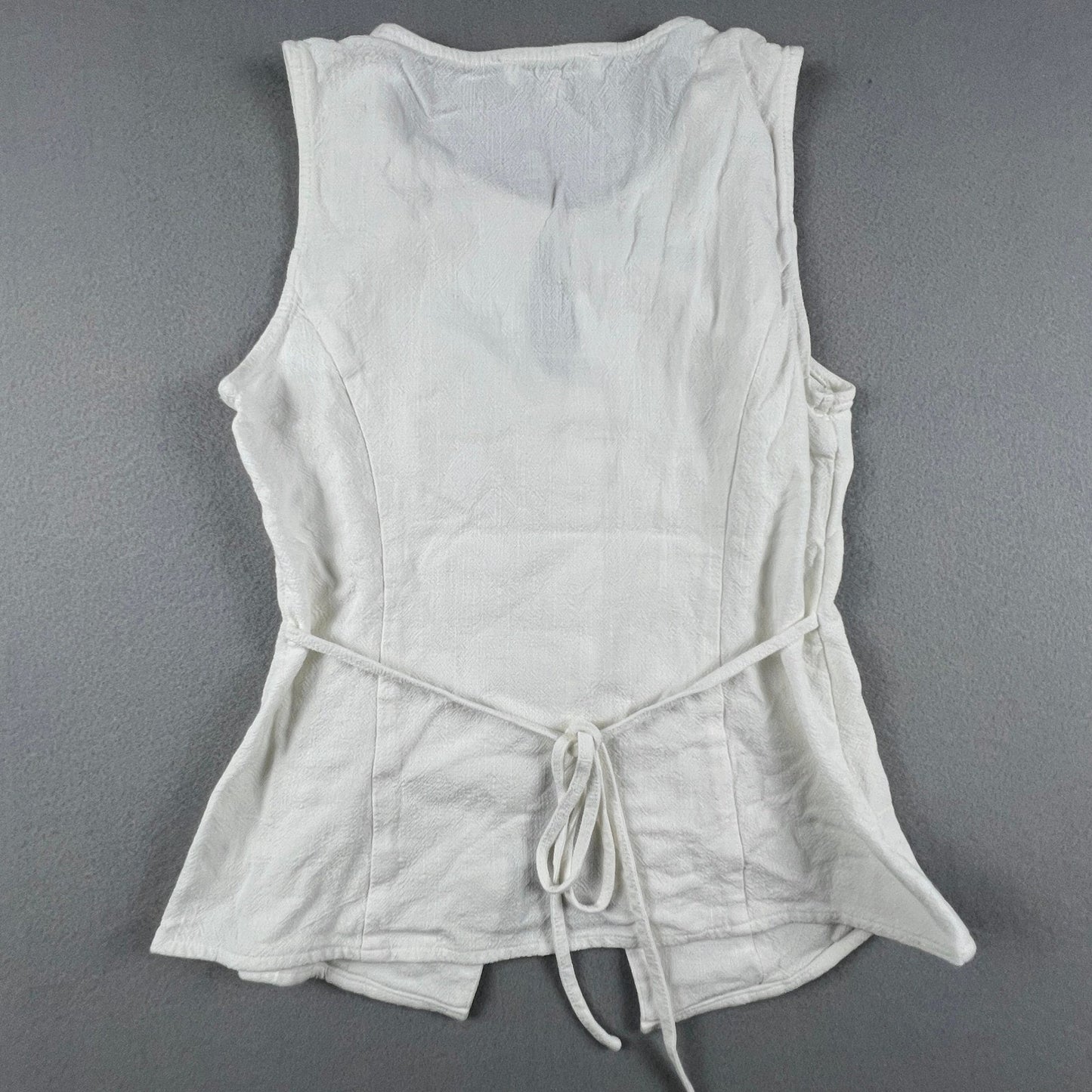 Button Front Vest Top Womens 6 White Keyhole Tie Back Textured Summer Boho