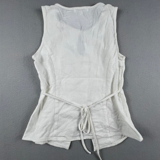 Button Front Vest Top Womens 6 White Keyhole Tie Back Textured Summer Boho