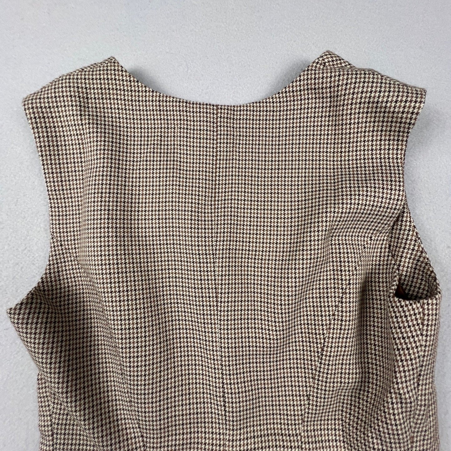 Houndstooth Vest Mini Dress XS Brown Button Front Dark Academia THELIFESTYLEDCO
