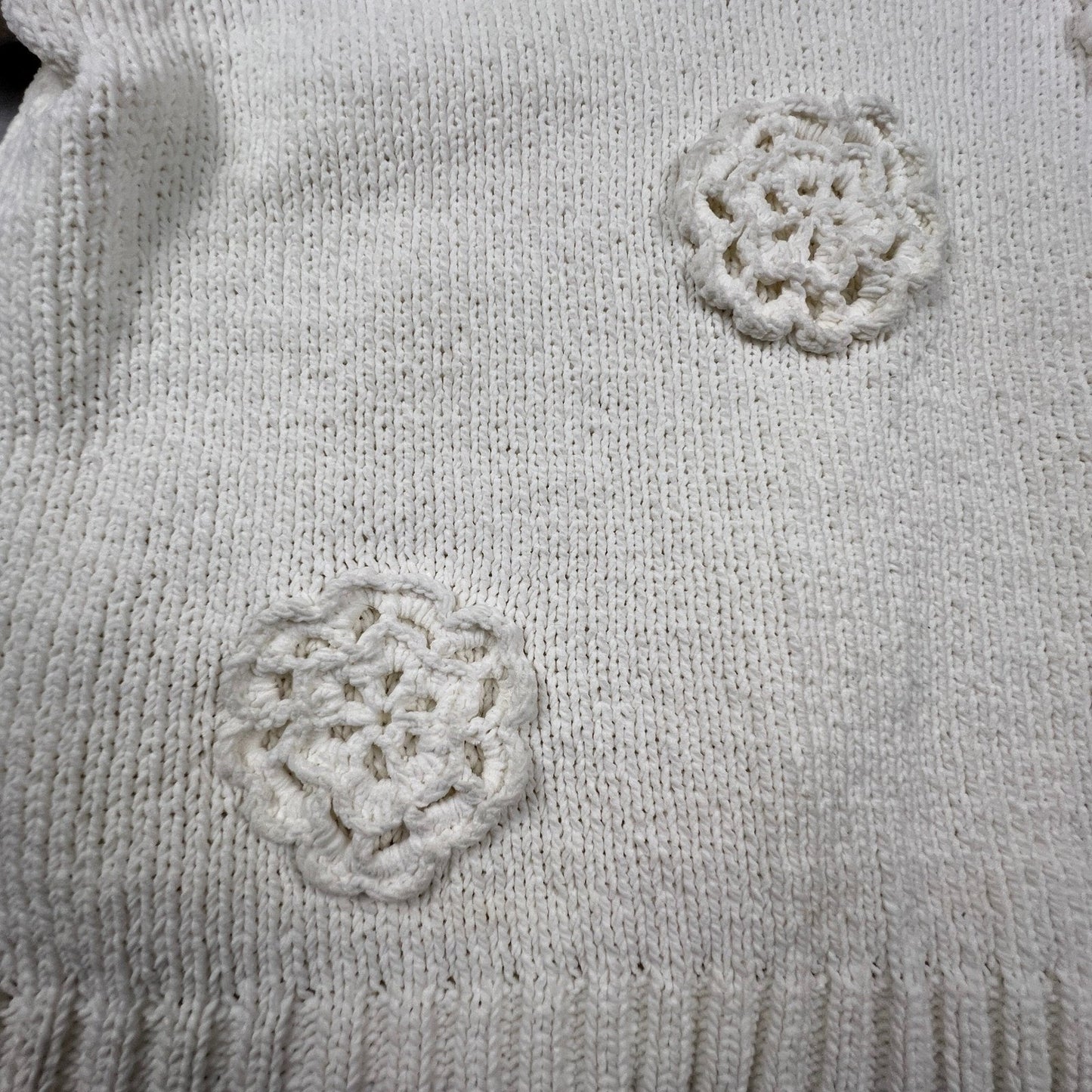 Joie Knit Sweater Size M 3D Crochet Flowers Short Puff Sleeves Pullover Boxy