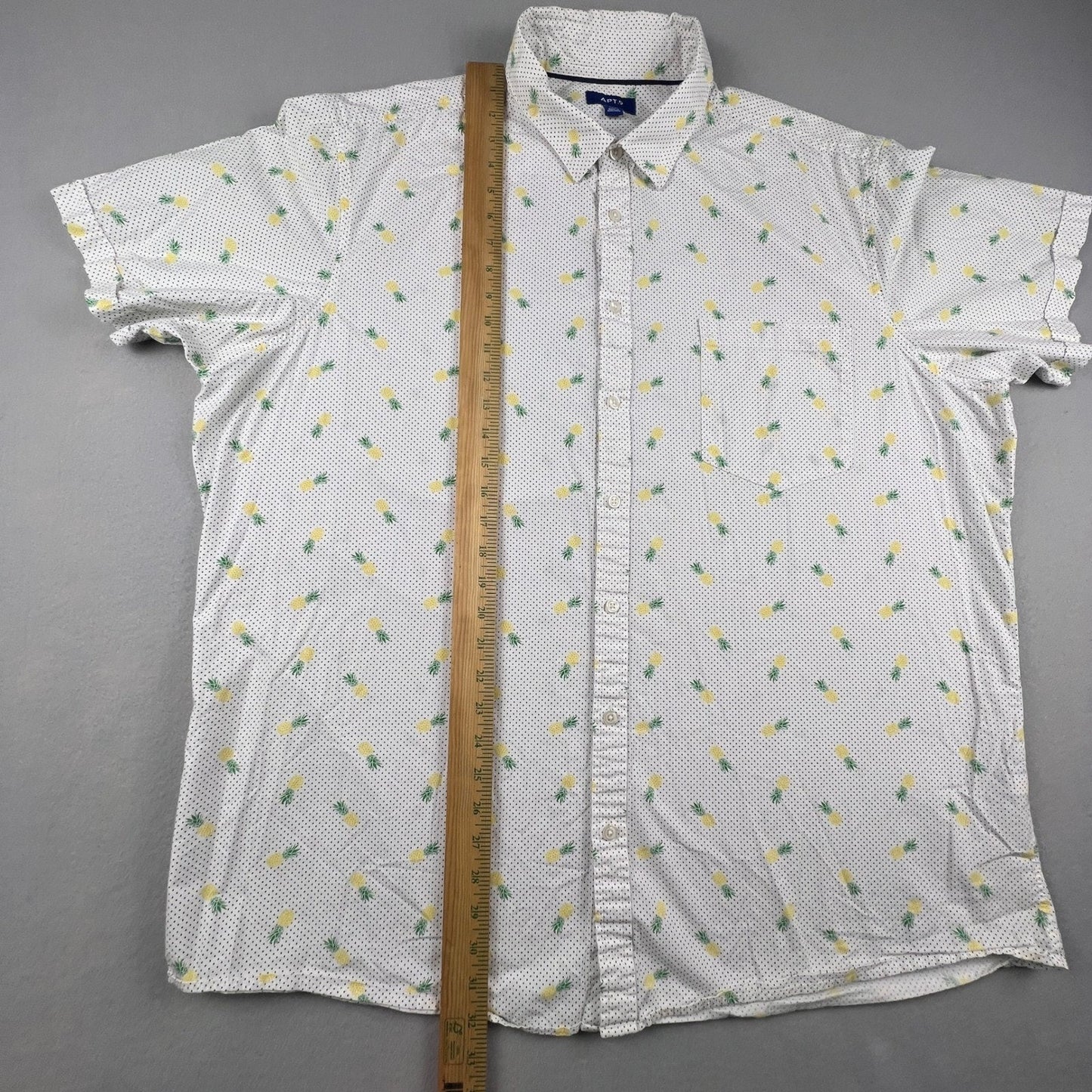 Tropical Button Down Shirt Mens 3XL Tall Pineapple Polka Dot Casual Apt. 9