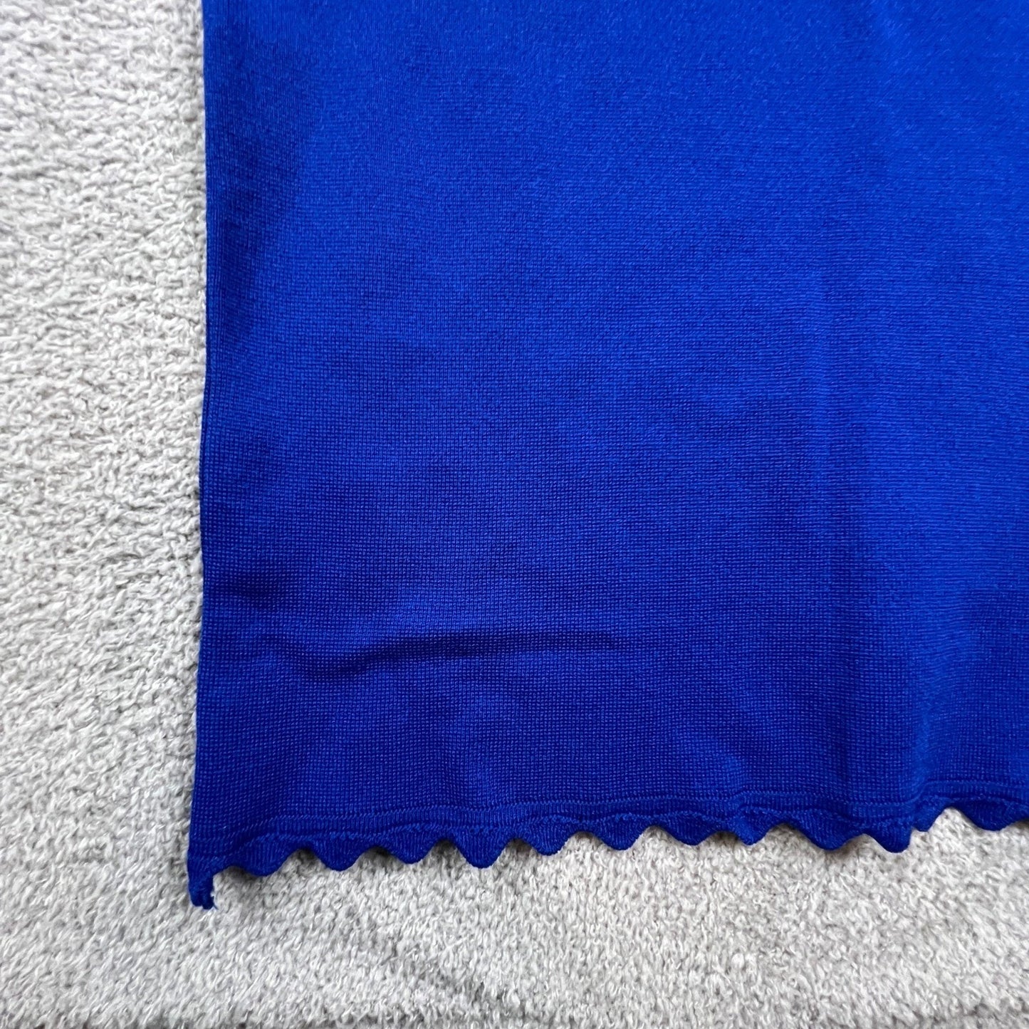 Zara Knit Midi Dress Womens Medium Blue Scalloped Trim Bodycon Sleeveless Chic