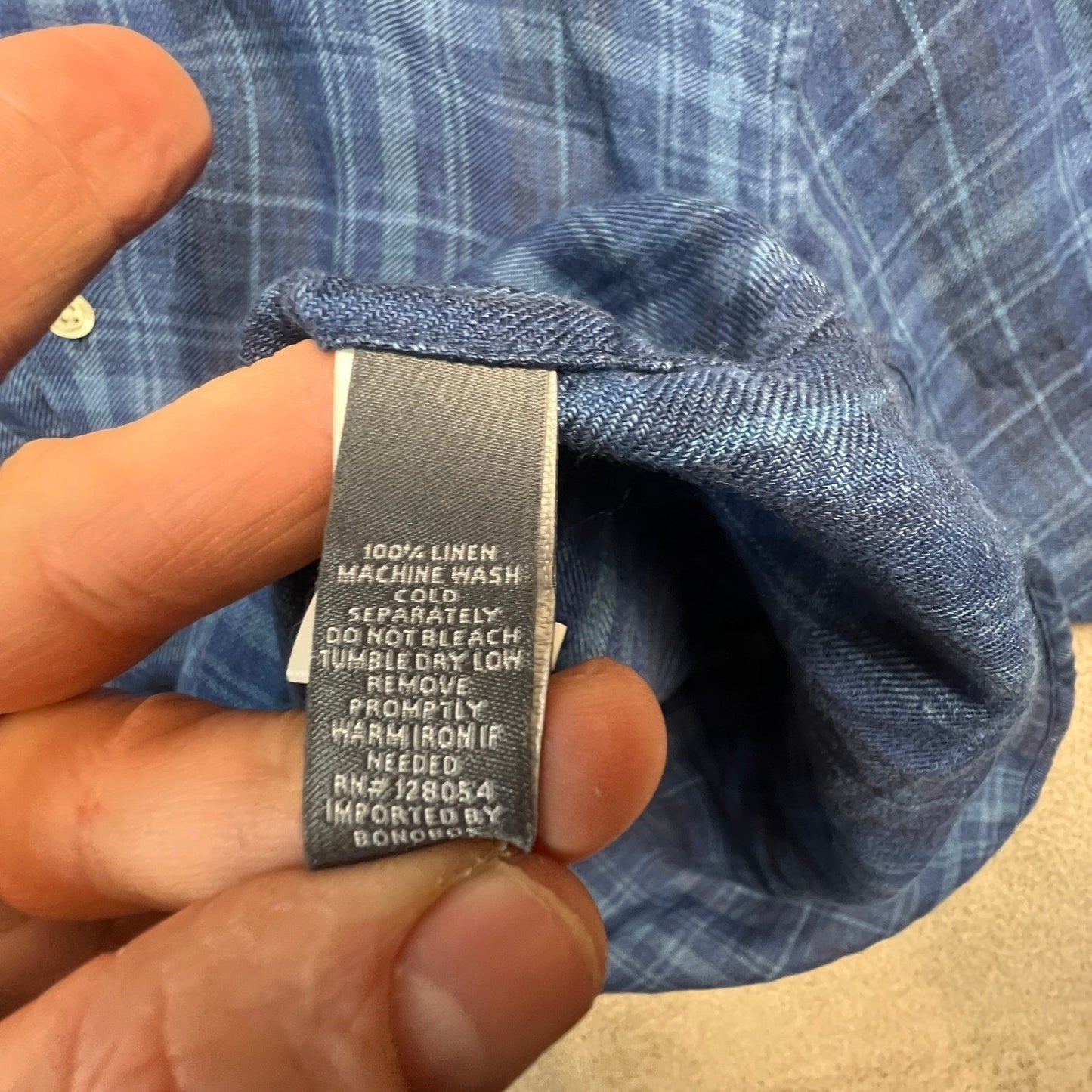 Bonobos Mens Slim Fit Shirt Medium 100% Linen Plaid Button Down Blue Classic