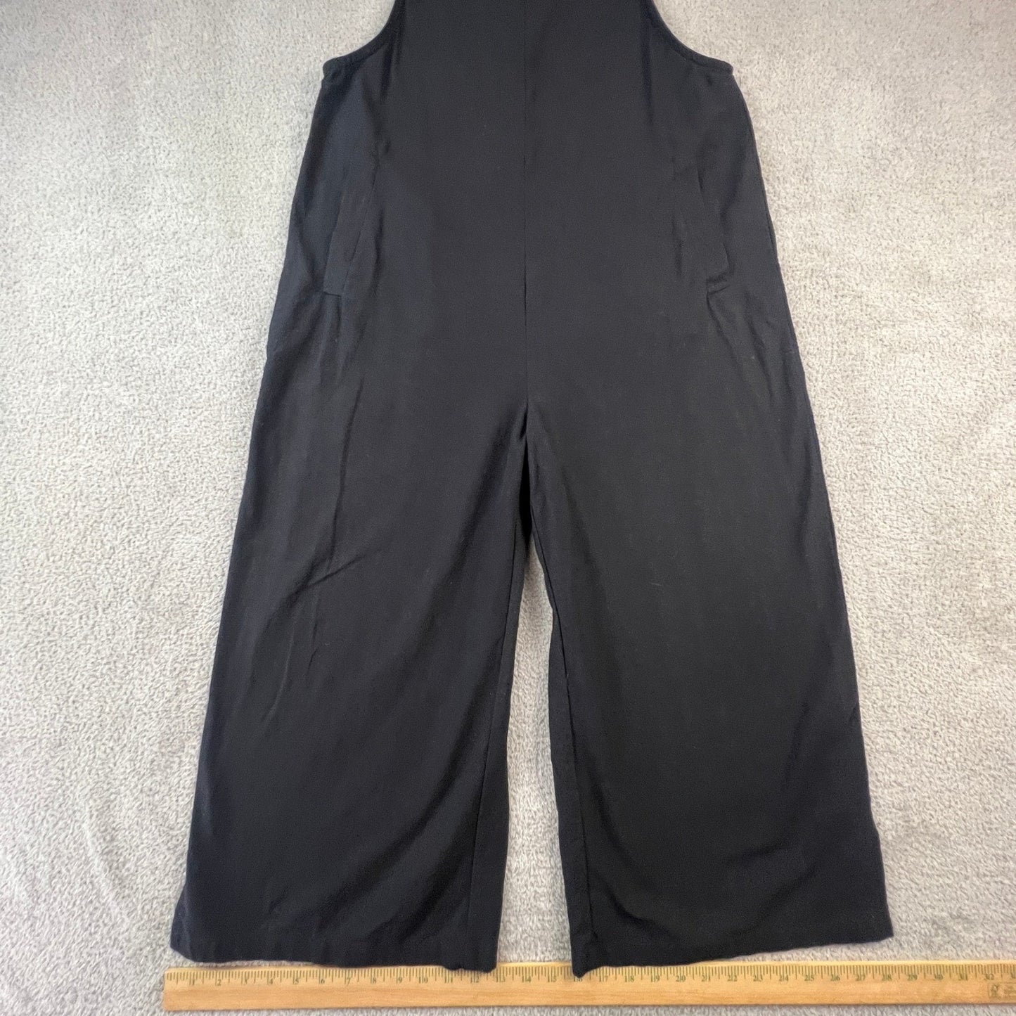 Minimalist Black 100% Cotton Women's Small Wide Leg Jumpsuit Utility Straps Chic