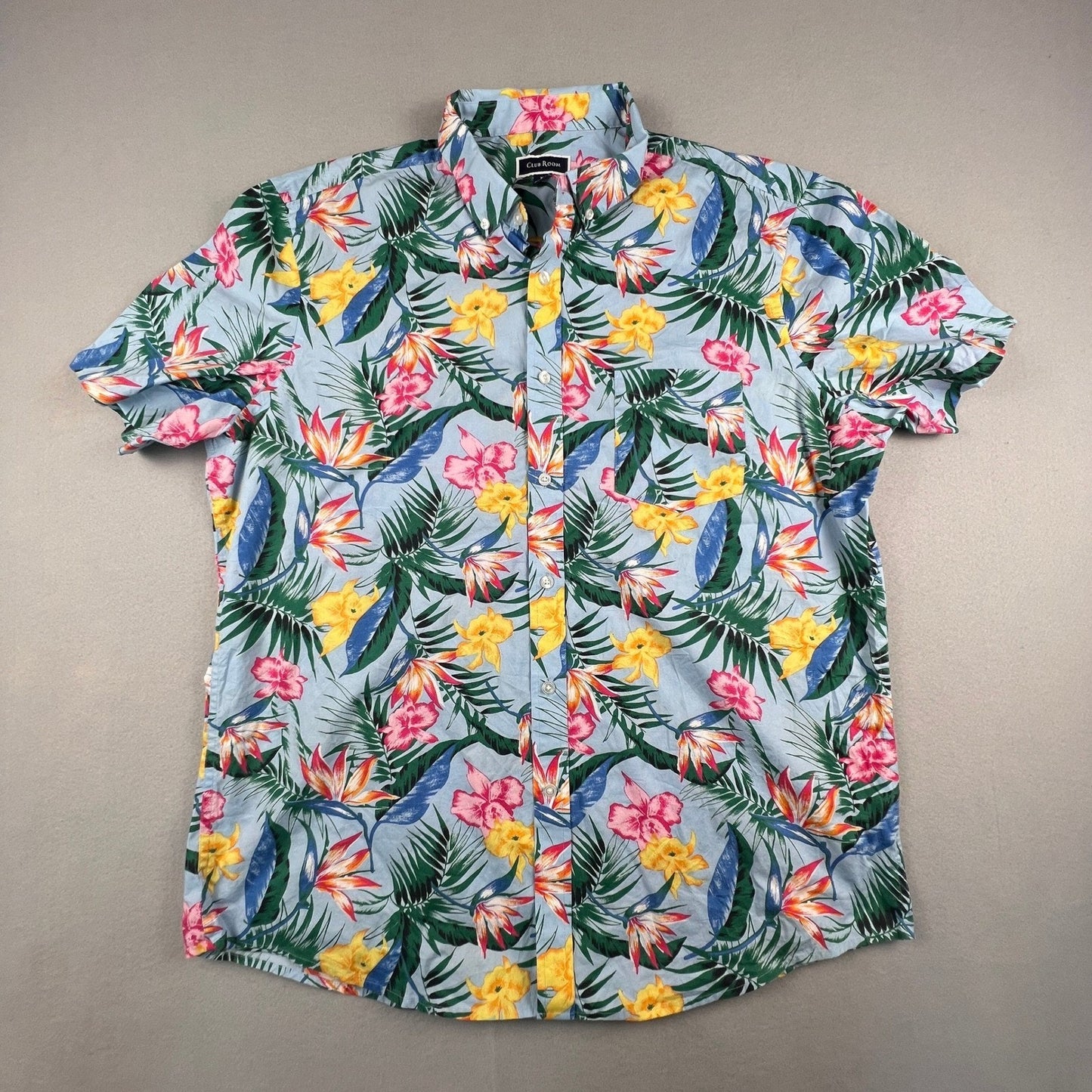 Club Room Button Down Shirt Mens XL Blue Floral Tropical Hawaiian Summer Beach