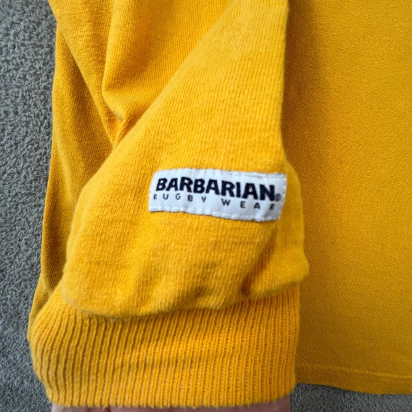 VTG Barbarian Rugby Wear Mars Hill College Shirt Mens XL Yellow Long Sleeve Polo