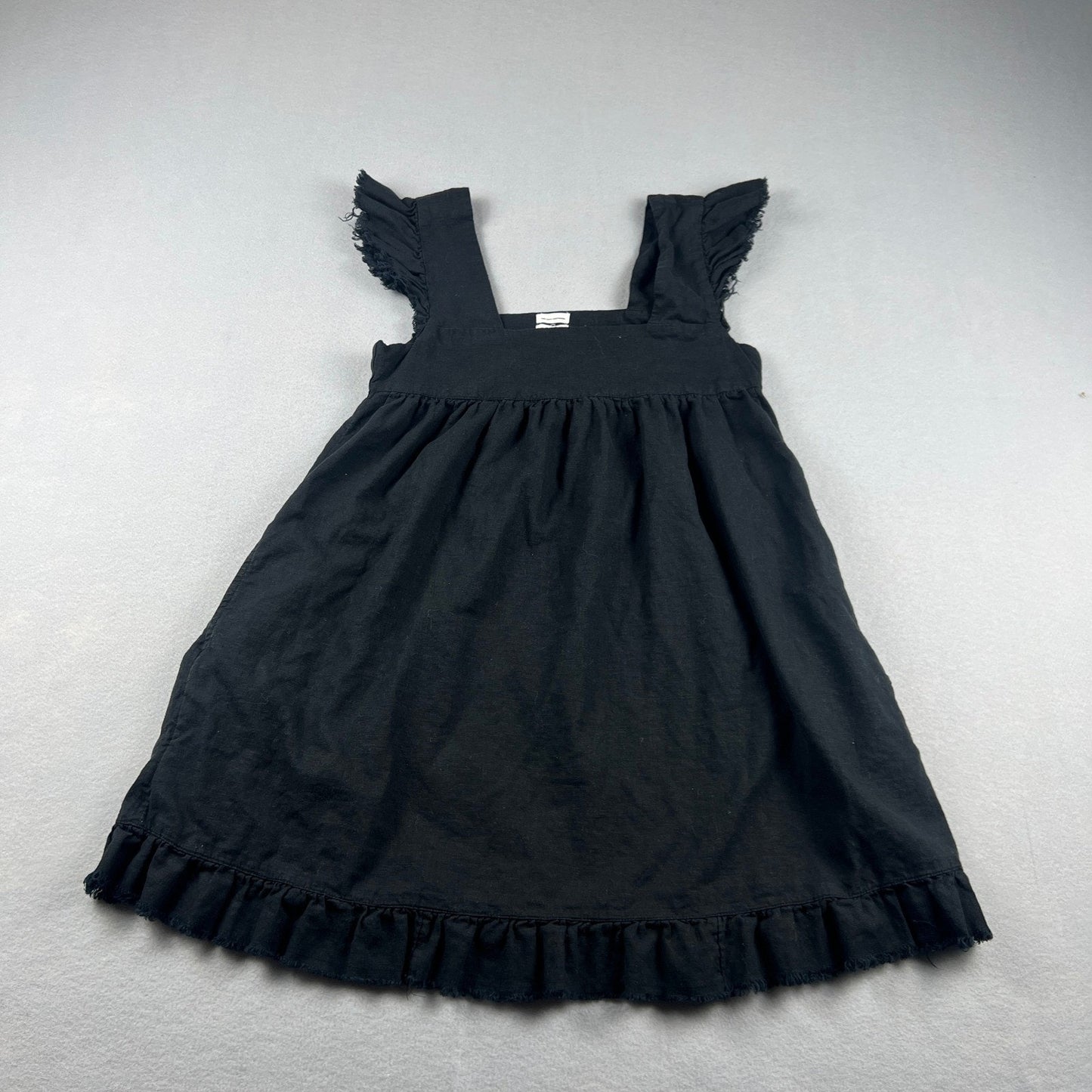 Linen Blend Babydoll Dress XS Black Ruffle Fringe Boho Mini Pocket Resort Aerie