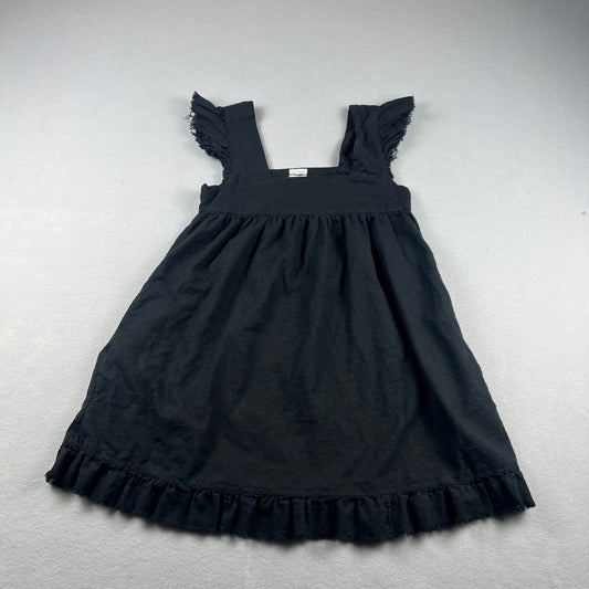 Linen Blend Babydoll Dress XS Black Ruffle Fringe Boho Mini Pocket Resort Aerie