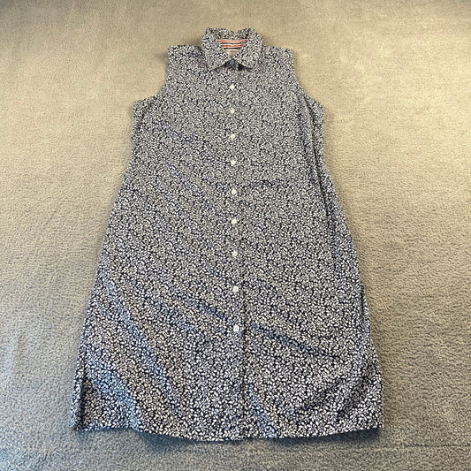 Isaac Mizrahi Shirt Dress Womens Medium Blue Floral Sleeveless Cotton Preppy