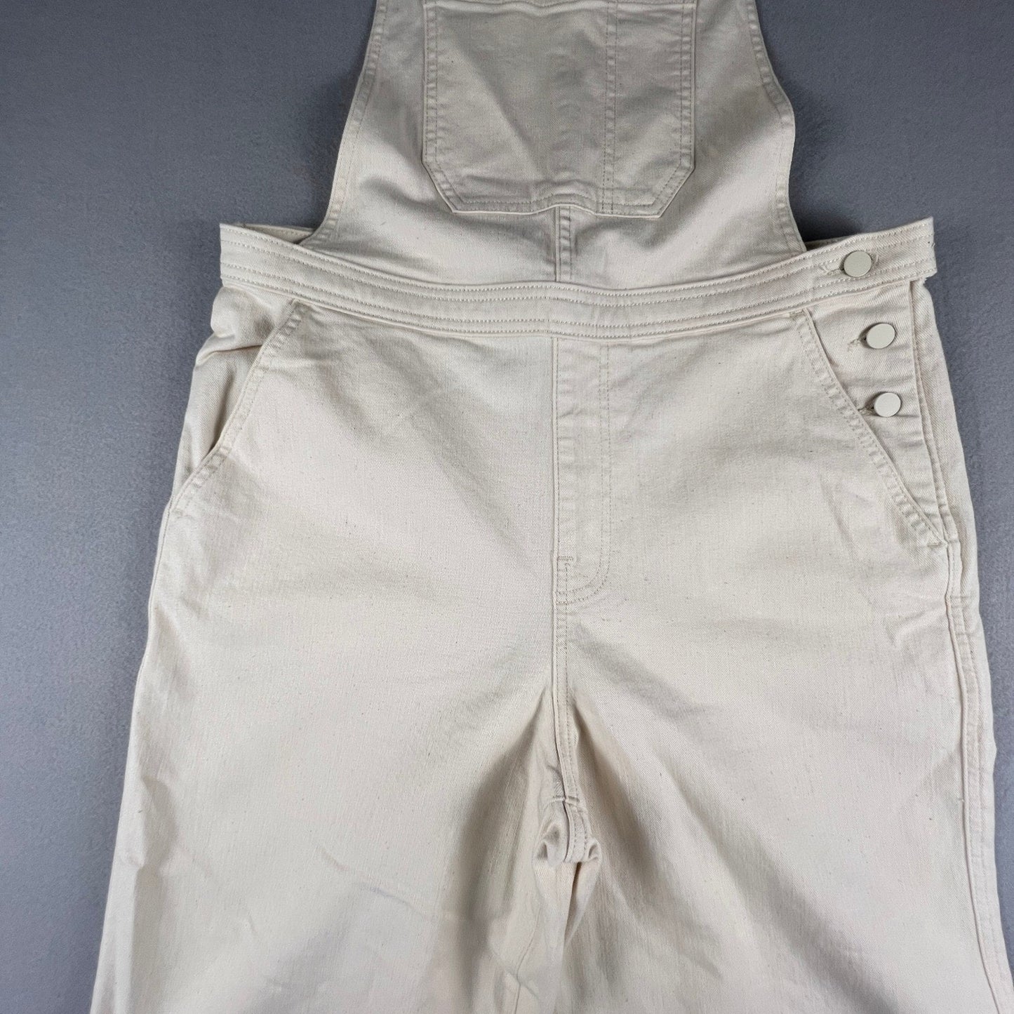 Denim Overalls Womens Medium Cream Wide Leg Cotton Stretch Boho Casual UpWest
