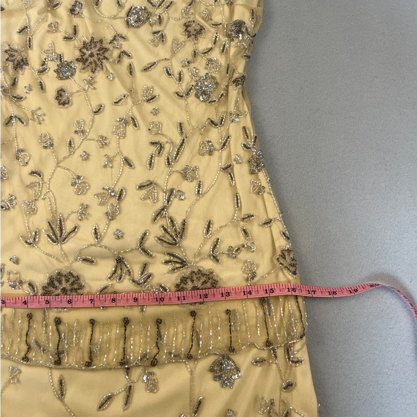 Vintage Style Beaded Dress Small Champagne Sequin Flapper Gown Bridal Wedding